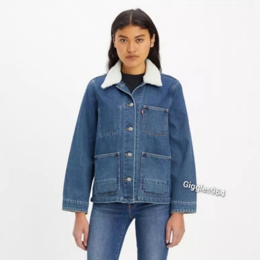Levi's Sherpa Collar Chore Coat Denim Jean Jacket - Picture 2 of 4